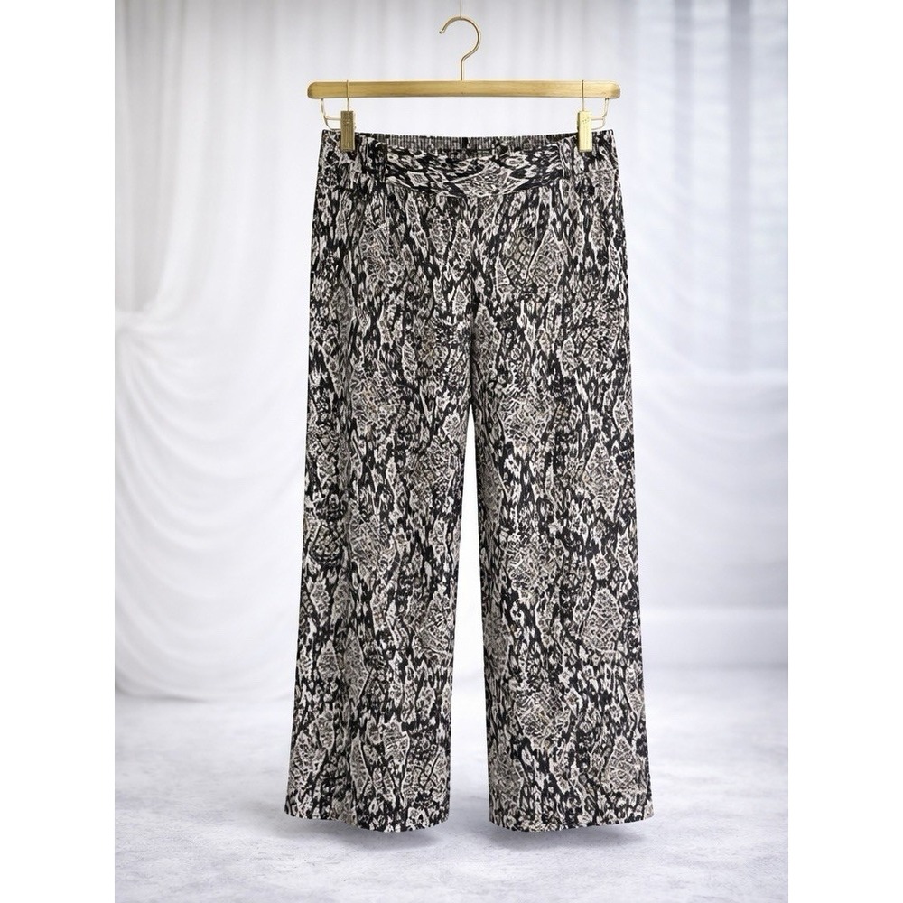 New IMAN Global Chic Black White Gold Wide Leg Palazzo Pants 29" Inseam Size‎ S